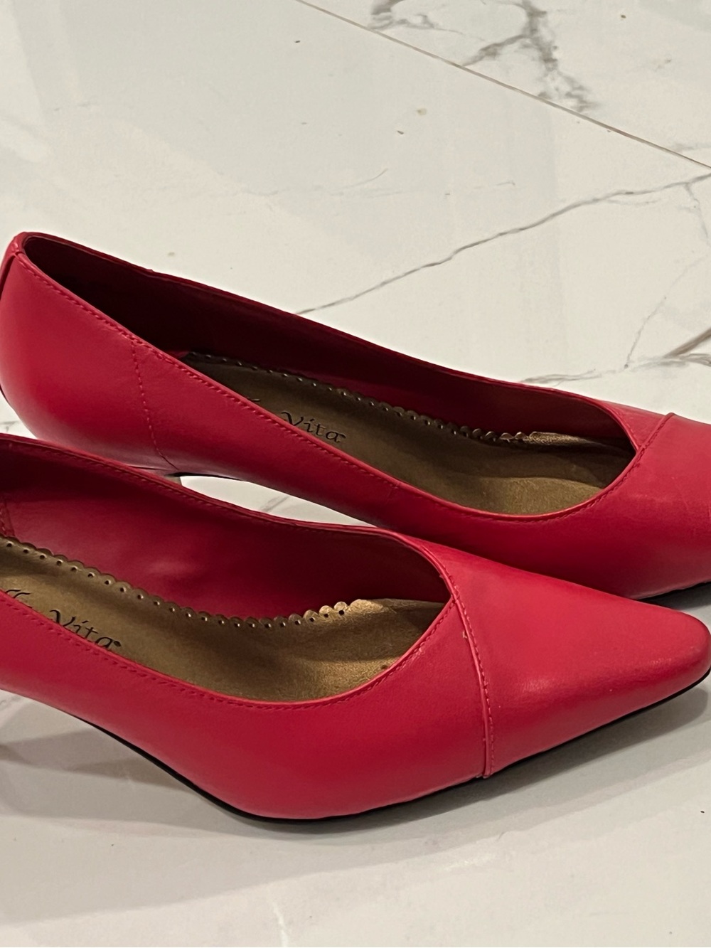 Bella Vita Red Leather Pointed Toe Kitten Heel Pumps